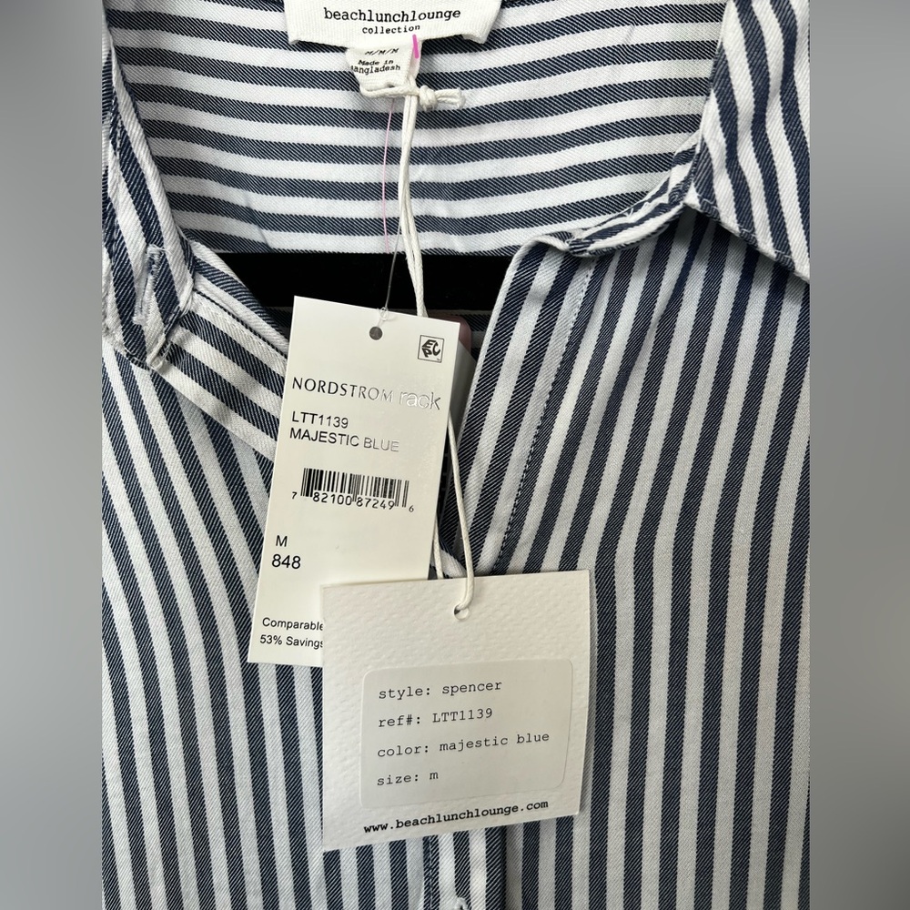 SOLD๐ ๐ NWT BEACHLUNCHLOUNGE โSpencerโ Blue & White Striped High-Low Shirt | - Picture 4 of 10